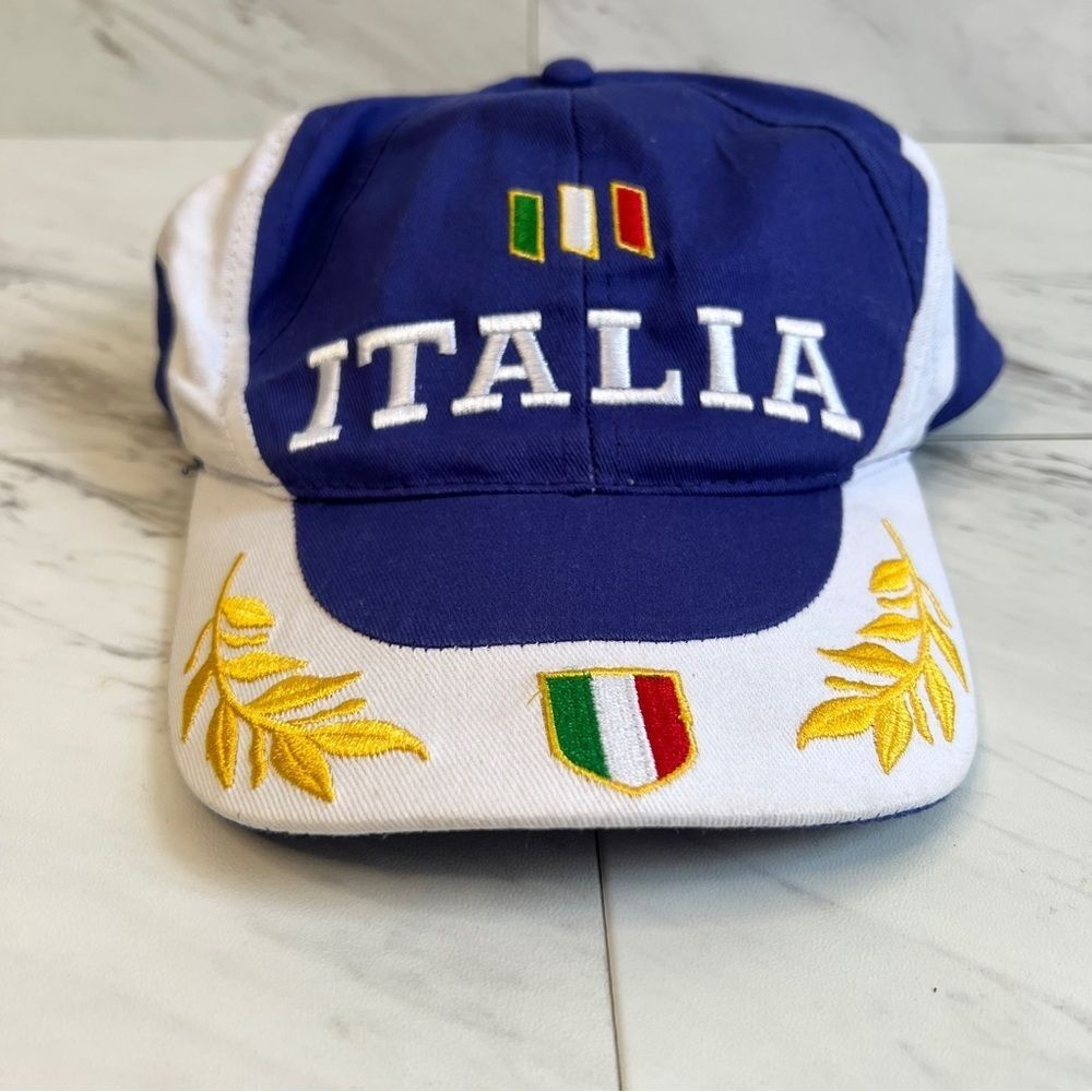 Vintage Italia Embroidered Souvenir Baseball Cap Blue White Adjustable Hat